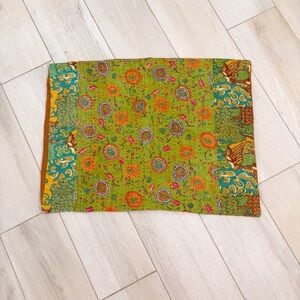 SUNDANCE CATALOG One Green Floral Pick Stitch KANTHA Pillow Sham Boho 20” X 28”
